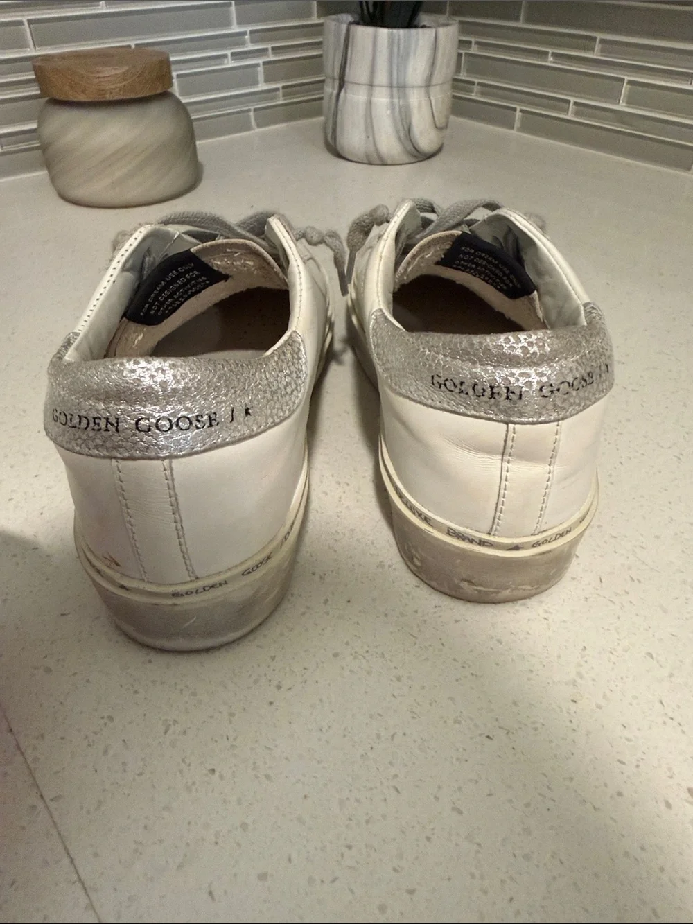 Golden Goose White Sneakers with Gray Star & Laces
